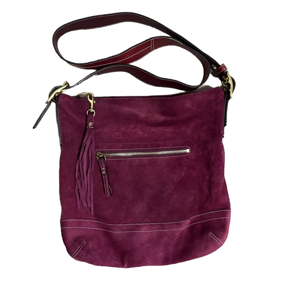 VNTG COACH LEGACY Suede Crossbody Shoulder Bag Purple Adjust Brown Strap